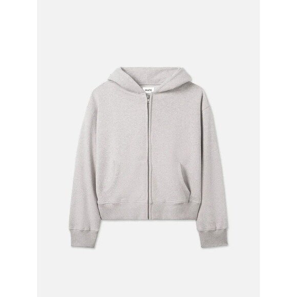 MATE THE LABEL ORGANIC COTTON FLEECE FULL ZIP HOODIE SWEATSHIRT GRAY SZ XS $128 - Picture 2 of 7